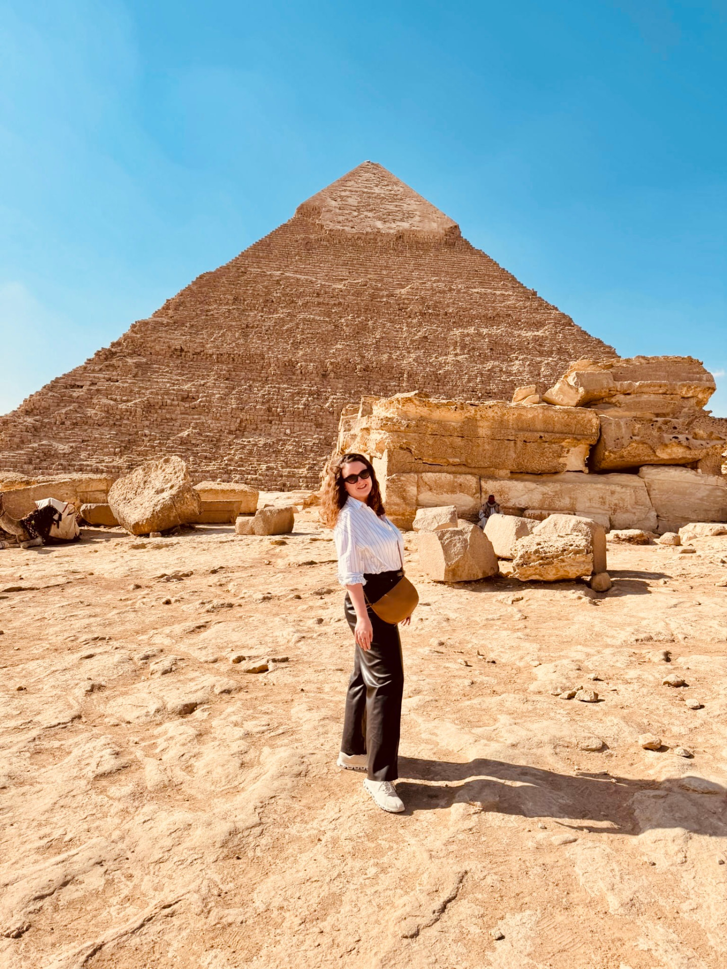 Lorna Mullins at the Pyramids of Giza, Egypt